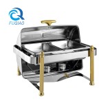 Oblong roll chafing dish w/gloden accent 
