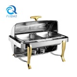 Oblong roll top chafing dish w/golden accent