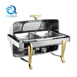 Oblong roll top chafing dish w/golden accent &show window