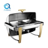 Oblong roll top chafing dish w/golden accent
