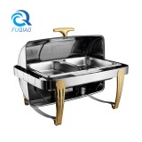 Oblong roll top chafing dish w/golden accent &show window