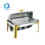 Oblong roll top chafing dish w/Gloden accent