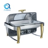 Oblong roll top chafing dish w/golden accent&show window