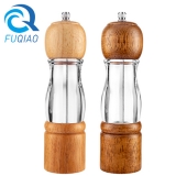 Acrylic Visible Window Wooden Manual Salt and Pepper Grinder Set