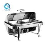 Oblong roll top chafing dish w/golden accent