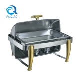 Oblong roll top chafing dish w/golden accent