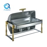 Oblong roll top chafing dish w/golden accent