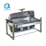 Oblong roll top chafing dish w/golden accent